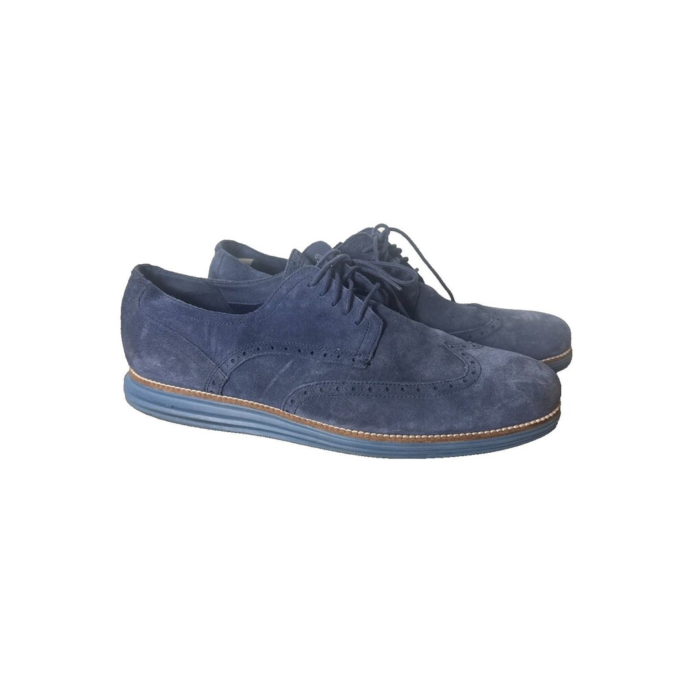 Cole Haan Grand OS Men’s 13 Navy Suede Wingtip Oxford Dress Shoes